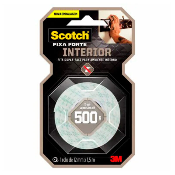 Fita Dupla Face Espuma Ambientes Internos 12mm x 1,5m 3M Scotch