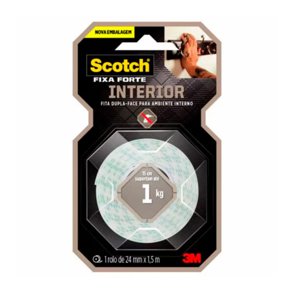Fita Dupla Face Espuma Ambientes Internos 24mm x 1,5m 3M Scotch