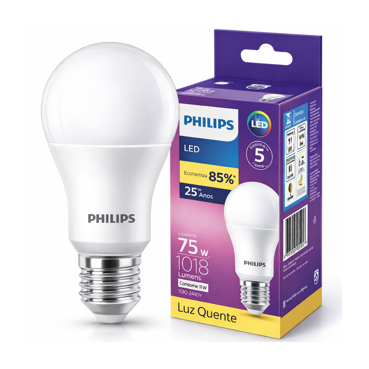 lampada-led-bulbo-philips-11w-quente-3000k.jpg Lâmpada LED Bulbo A60 11W 3000K Luz Quente Bivolt E27 Philips - Imagem 1