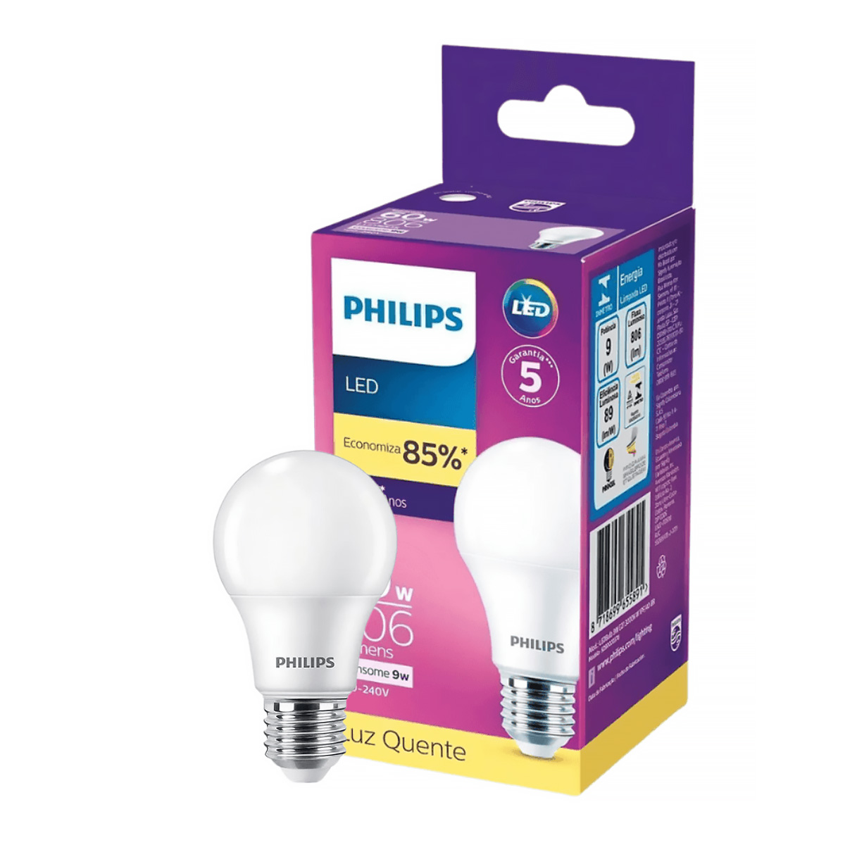 lampada-led-bulbo-philips-9w-3000k-quente.jpg Lâmpada LED Bulbo A60 9W 3000K Luz Quente Bivolt E27 Philips - Imagem 1