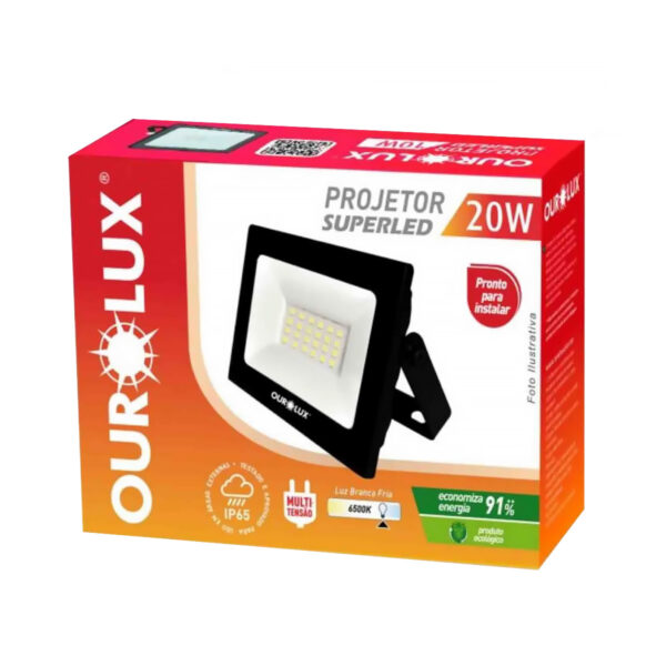 Refletor LED Slim 20W 6500K IP65 à Prova d'Água Bivolt Ourolux