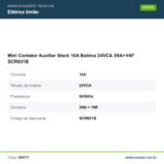 Especificações técnicas de Mini Contator Auxiliar Steck 10A Bobina 24VCA 3NA+1NF SCR631B