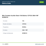 Especificações técnicas de Mini Contator Auxiliar Steck 10A Bobina 127VCA 3NA+1NF SCR631G