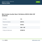 Especificações técnicas de Mini Contator Auxiliar Steck 10A Bobina 220VCA 3NA+1NF SCR631M