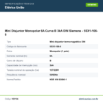 Especificações técnicas de Mini Disjuntor Monopolar 6A Curva B 3kA DIN Siemens - 5SX1-106-6