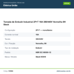 Especificações técnicas de Tomada de Embutir Industrial 2P+T 16A 380/440V Vermelha 9H Steck