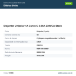 Especificações técnicas de Disjuntor Unipolar 4A Curva C 3.0kA 230VCA Steck