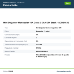Especificações técnicas — Mini Disjuntor Monopolar 10A Curva C 3kA DIN Steck - SDD61C10