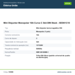 Especificações técnicas de Mini Disjuntor Monopolar 10A Curva C 3kA DIN Steck - SDD61C10