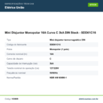 Especificações técnicas de Mini Disjuntor Monopolar 16A Curva C 3kA DIN Steck - SDD61C16