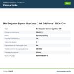 Especificações técnicas — Mini Disjuntor Bipolar 10A Curva C 3kA DIN Steck - SDD62C10