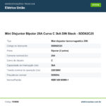 Especificações técnicas de Mini Disjuntor Bipolar 25A Curva C 3kA DIN Steck - SDD62C25