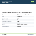 Especificações técnicas de Disjuntor Tripolar 50A Curva C 230V 3kA Steck Original