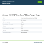 Especificações técnicas de Interruptor DR 100A 2P 30mA Classe AC Steck Proteção Choque