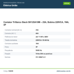 Especificações técnicas de Contator Trifásico Steck SK125A10M – 25A, Bobina 220VCA, 1NA, 3P