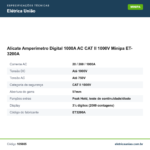 Especificações técnicas de Alicate Amperímetro Digital 1000A AC CAT II 1000V Minipa ET-3200A