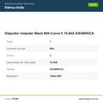 Especificações técnicas de Disjuntor Unipolar Steck 80A Curva C 10,0kA 230/400VCA