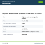 Especificações técnicas de Disjuntor Motor Tripolar Ajustável 13-18A Steck SLS2252A