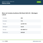 Especificações técnicas de Bloco de Contatos Auxiliares 2NA Steck SACL20 – Montagem Lateral
