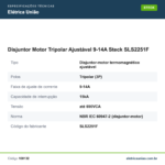 Especificações técnicas de Disjuntor Motor Tripolar Ajustável 9-14A Steck SLS2251F