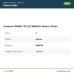 Especificações técnicas de Conector WAGO 770-223 WINSTA Fêmea 3 Polos