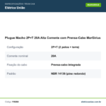 Especificações técnicas de Plugue Macho 2P+T 20A Alta Corrente com Prensa-Cabo MarGirius