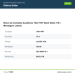 Especificações técnicas de Bloco de Contatos Auxiliares 1NA+1NF Steck SACL11B – Montagem Lateral