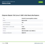 Especificações técnicas de Disjuntor Bipolar 70A Curva C 400V 4,5kA Steck Alta Ruptura