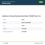 Especificações técnicas de Ventilador de Parede Oscilante 60cm Bivolt 110/220V Preto Tron