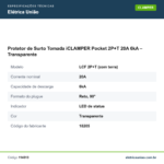 Especificações técnicas de Protetor de Surto Tomada iCLAMPER Pocket 2P+T 20A 6kA – Transparente