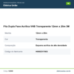 Especificações técnicas de Fita Dupla Face Acrílica VHB Transparente 12mm x 20m 3M