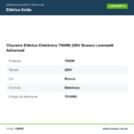 Especificações técnicas de Chuveiro Elétrico Eletrônico 7500W 220V Branco Lorenzetti Advanced