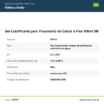 Especificações técnicas de Gel Lubrificante para Puxamento de Cabos e Fios 500ml 3M