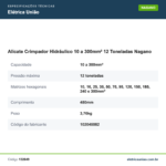 Especificações técnicas de Alicate Crimpador Hidráulico 10 a 300mm² 12 Toneladas Nagano