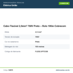 Especificações técnicas de Cabo Flexível 2,5mm² 750V Preto – Rolo 100m Cobrecom