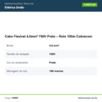 Especificações técnicas de Cabo Flexível 4,0mm² 750V Preto – Rolo 100m Cobrecom