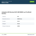 Especificações técnicas de Lâmpada LED Dicroica GU10 4W 6500K Luz Fria Bivolt Ourolux