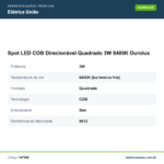 Especificações técnicas de Spot LED COB Direcionável Quadrado 3W 6400K Ourolux