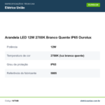 Especificações técnicas de Arandela LED 12W 2700K Branco Quente IP65 Ourolux