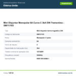 Especificações técnicas de Mini Disjuntor Monopolar 6A Curva C 3kA DIN Tramontina - 58011/103