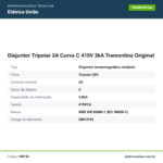 Especificações técnicas de Disjuntor Tripolar 2A Curva C 415V 3kA Tramontina Original