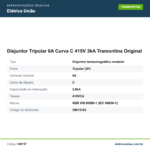 Especificações técnicas de Disjuntor Tripolar 6A Curva C 415V 3kA Tramontina Original