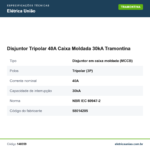 Especificações técnicas de Disjuntor Tripolar 40A Caixa Moldada 30kA Tramontina