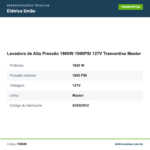 Especificações técnicas de Lavadora de Alta Pressão 1800W 1900PSI 127V Tramontina Master