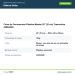 Especificações técnicas de Caixa de Ferramentas Plástica Master 20" (51cm) Tramontina 43804/020