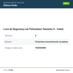Especificações técnicas de Luva de Segurança em Poliuretano Tamanho 9 – Imbat