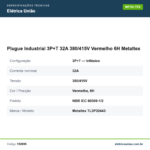 Especificações técnicas de Plugue Industrial 3P+T 32A 380/415V Vermelho 6H Metaltex