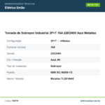 Especificações técnicas de Tomada de Sobrepor Industrial 3P+T 16A 220/240V Azul Metaltex