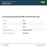 Especificações técnicas de Fonte de Alimentação LED 36W 12V Bivolt IP20 Gaya