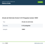Especificações técnicas de Alicate de Eletricista Vonder 8.1/2 Polegadas Isolado 1000V